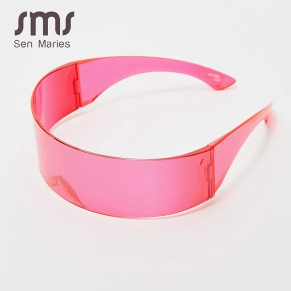 Red Futuristic Wrap Around Cyclops Festival Unisex Sunglasses Cyber Superhero - Picture 2 of 10